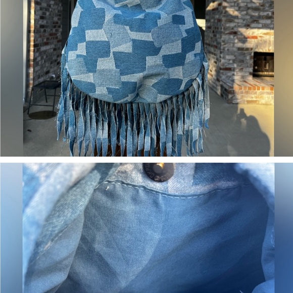 NWT! Denim Boho Patchwork Fringe Soft Hand Shoulder Bag - Picture 3 of 5